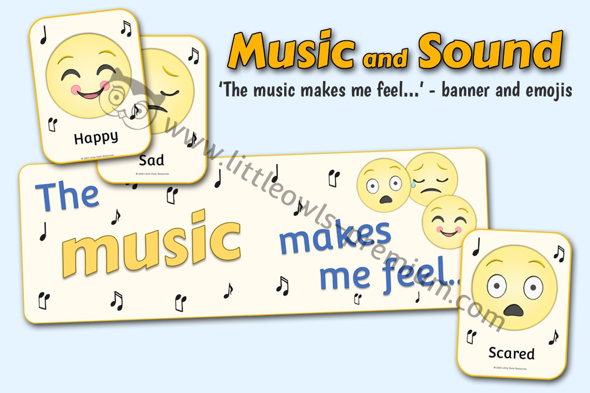 'This music makes me feel...' Banner and Emoji Cards Display/Activity