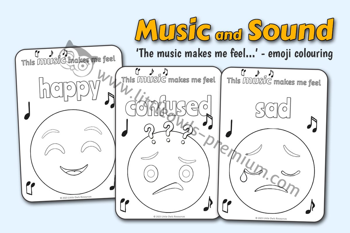 'This music makes me feel...' Emoji Cards Activity (Colouring)