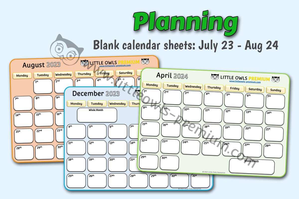 PLANNING - Blank Calendar Sheets (Free Sample)