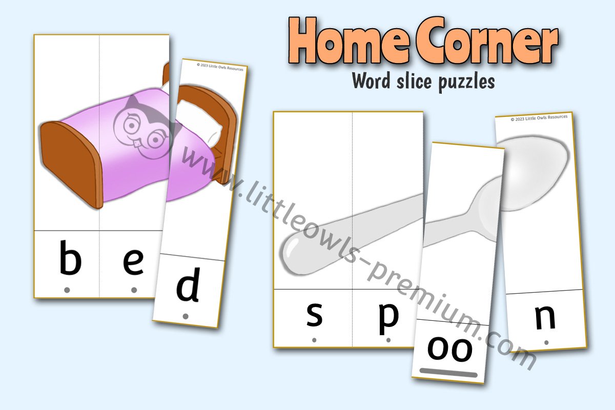 HOME CORNER - Word Slice Puzzles (Household Objects)