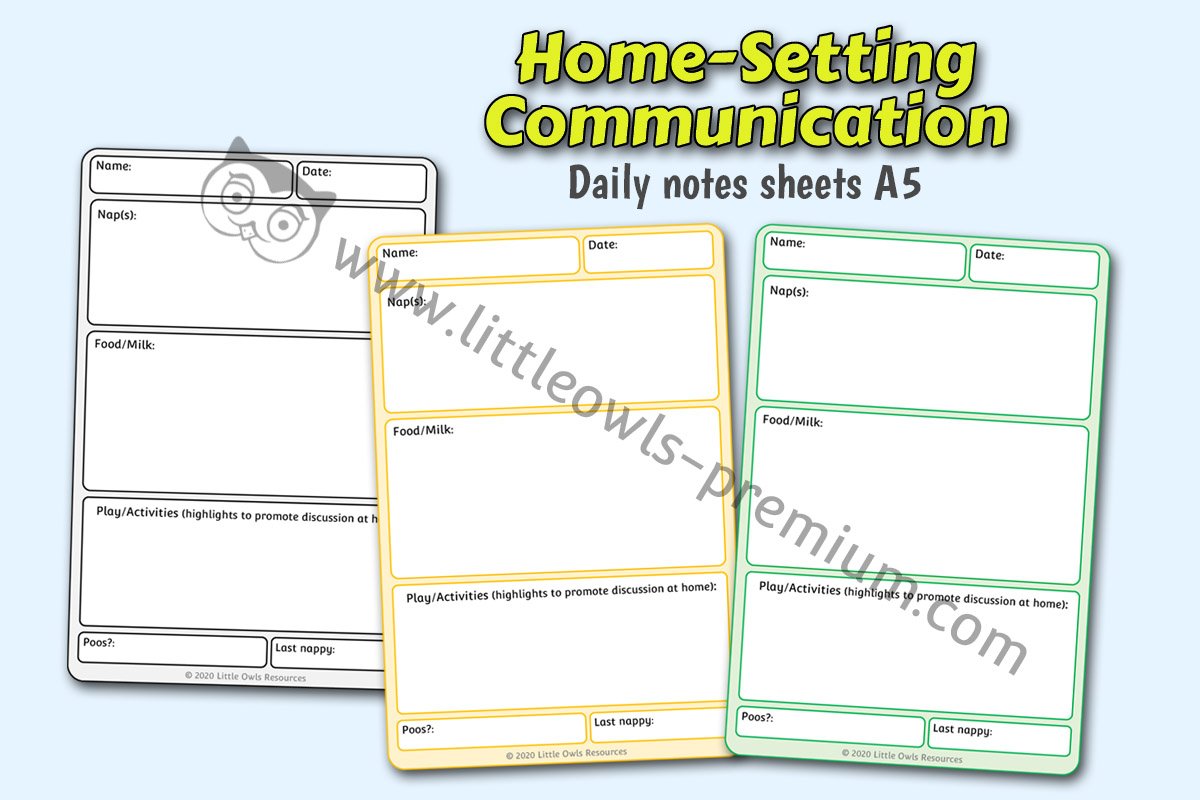 DAILY NOTES SHEETS - A5 (CHILDMINDER/NURSERY)