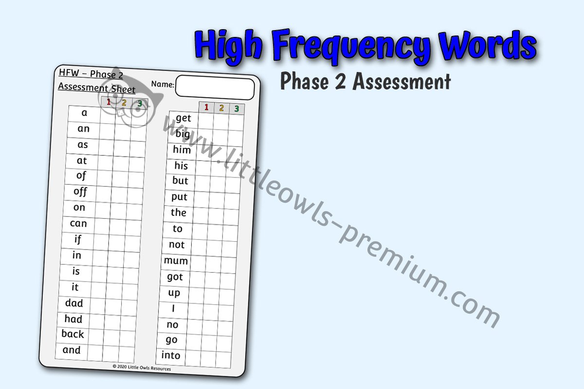 HFW/SIGHT WORDS - PHASE 2 - ASSESSMENT SHEET