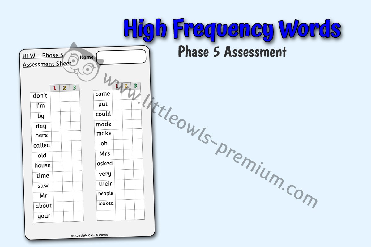 HFW/SIGHT WORDS - PHASE 5 - ASSESSMENT SHEET