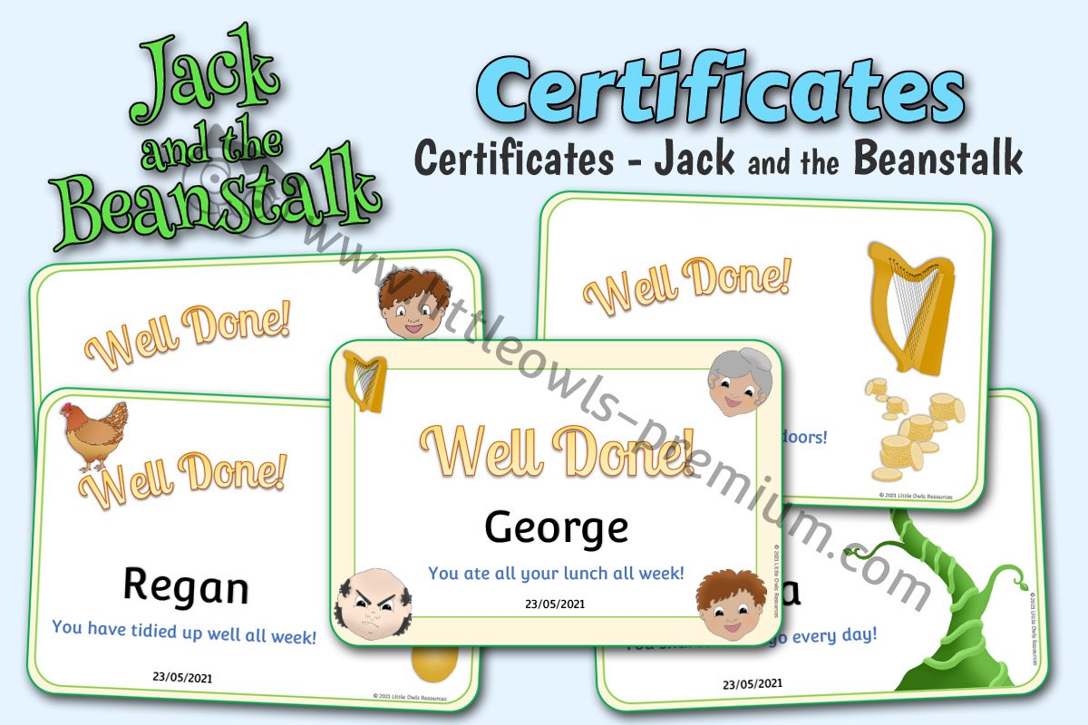 'JACK AND THE BEANSTALK' THEMED 'WELL DONE!' CERTIFICATES