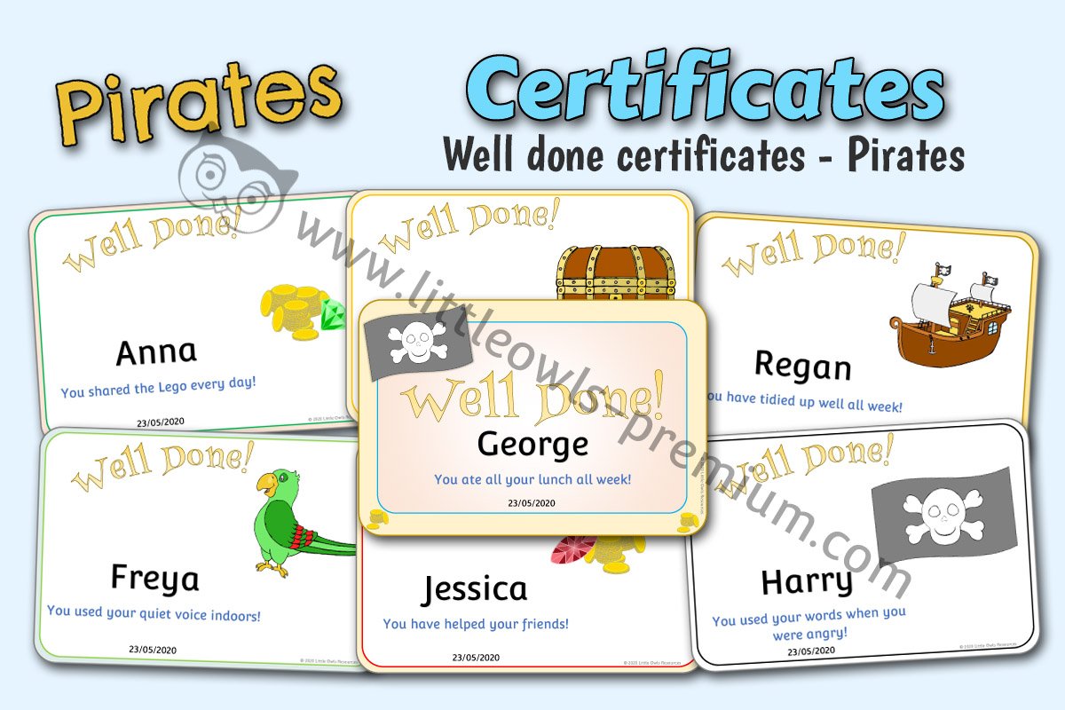 PIRATES THEMED 'WELL DONE!' CERTIFICATES 