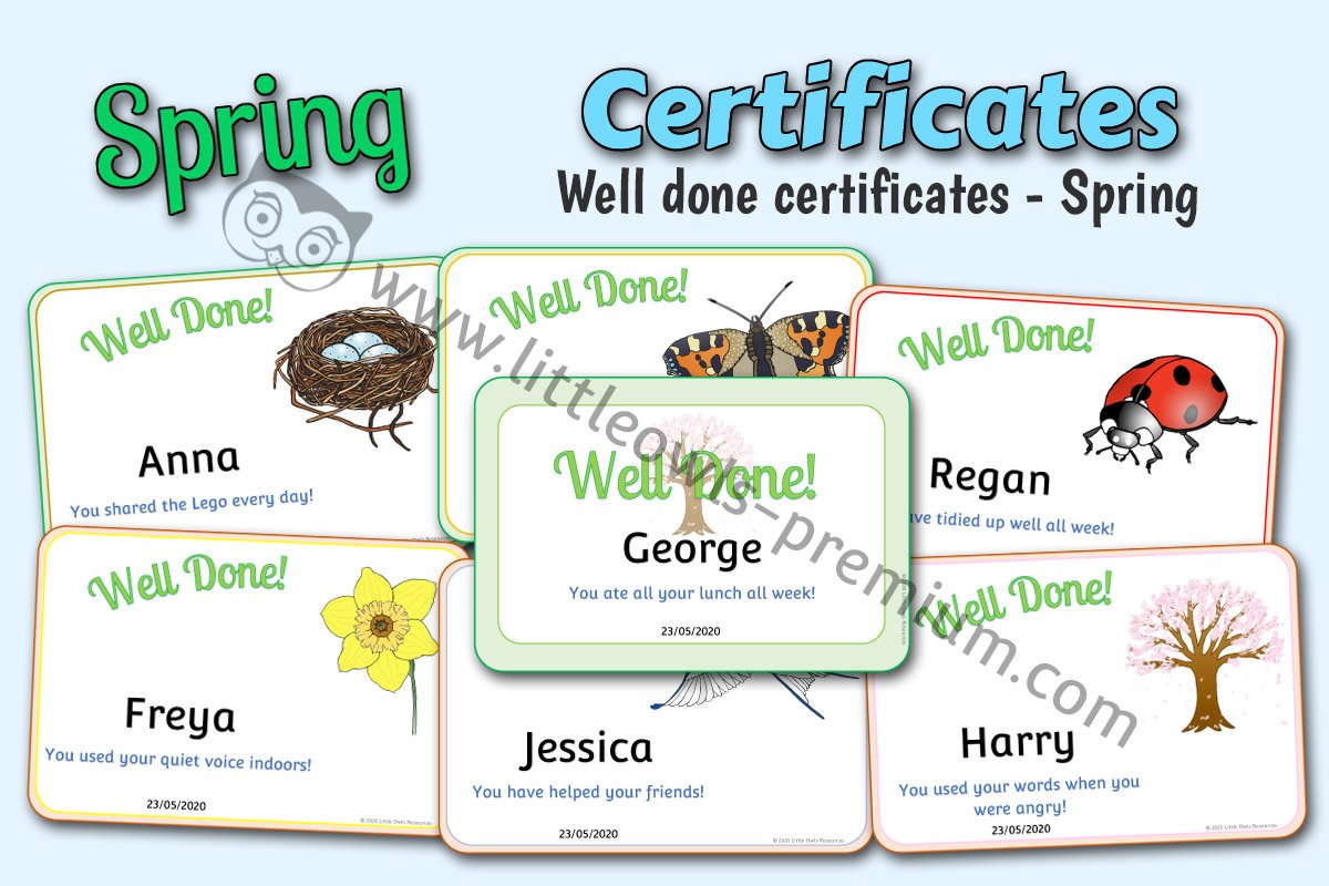 SPRING THEMED 'WELL DONE!' CERTIFICATES 