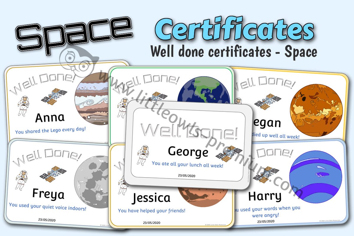 SPACE THEMED 'WELL DONE!' CERTIFICATES 