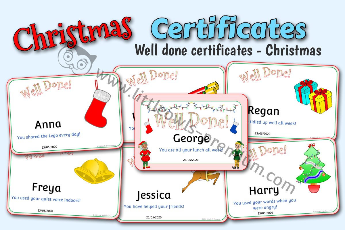 CHRISTMAS THEMED 'WELL DONE!' CERTIFICATES 