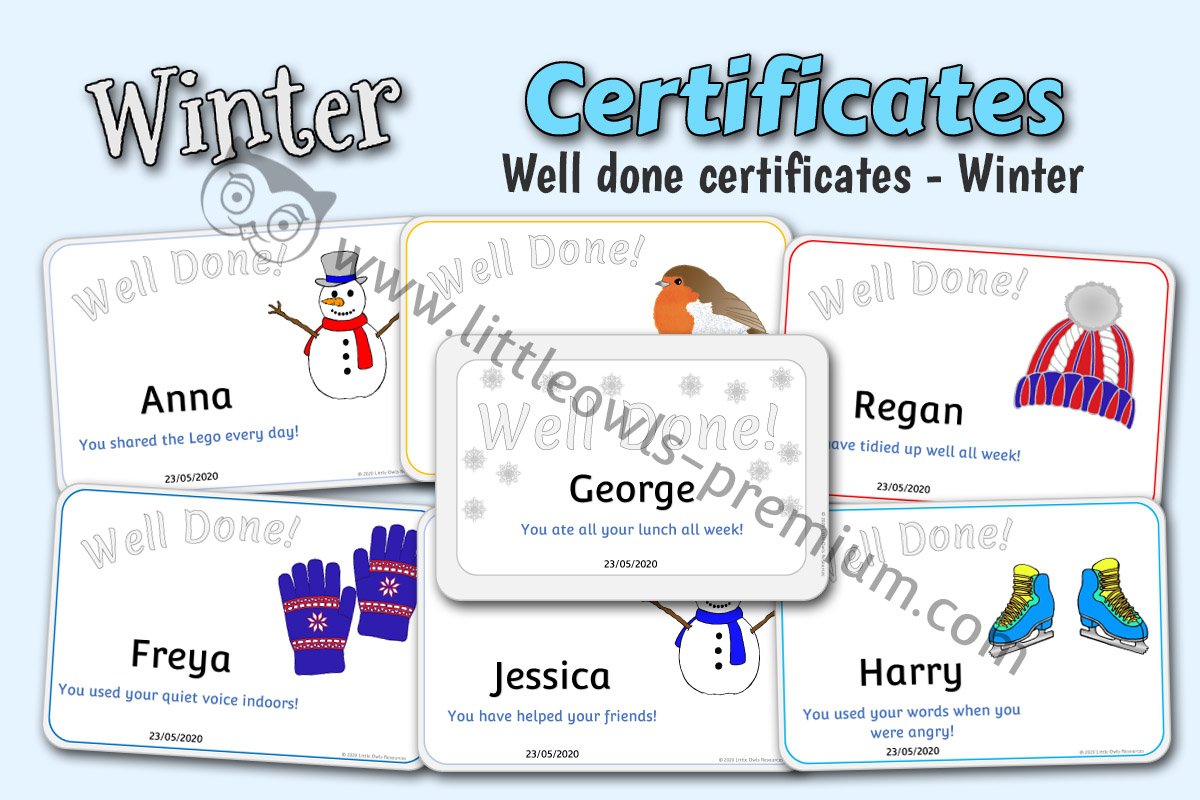 WINTER THEMED 'WELL DONE!' CERTIFICATES 