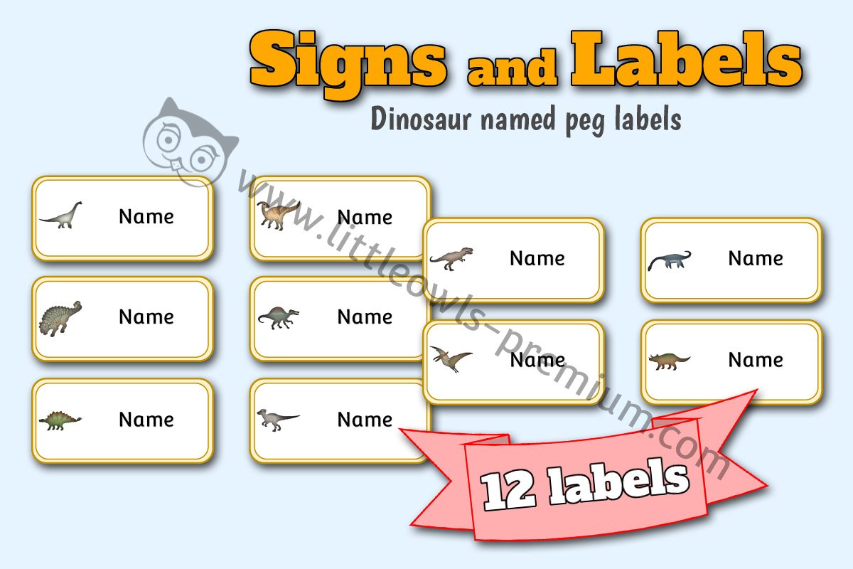 'DINOSAUR' NAMED PEG LABELS - Cut & Stick