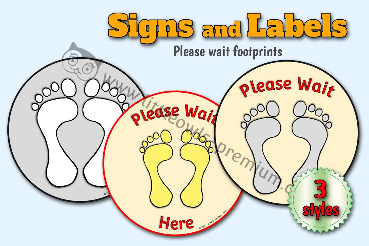 'PLEASE WAIT HERE' FOOTPRINTS - FLOOR MATS