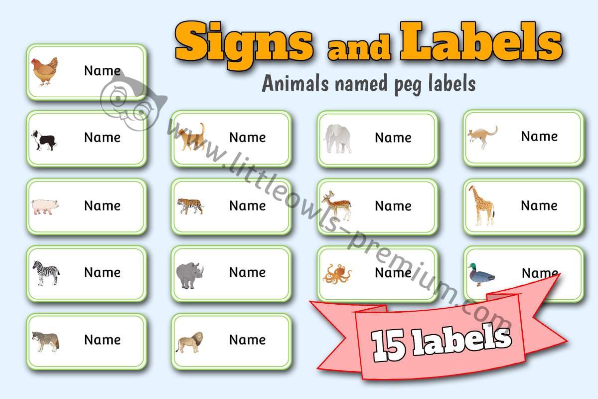 'ANIMAL' NAMED PEG LABELS - Cut & Stick 