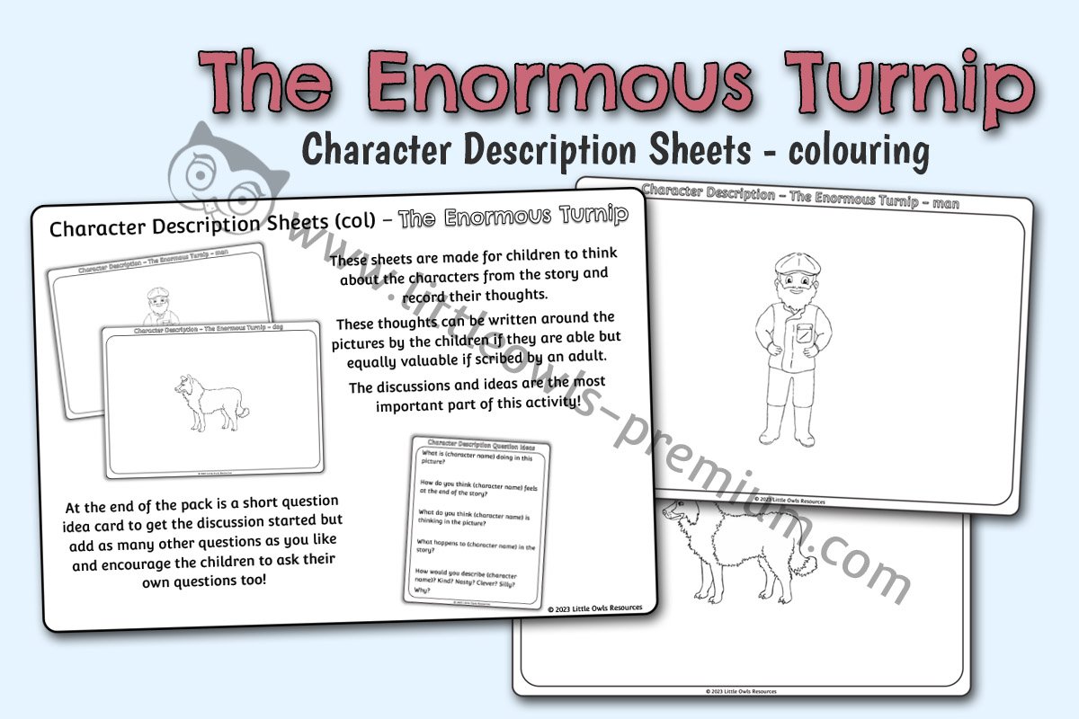 THE ENORMOUS TURNIP - Character Description Sheets (Colouring)