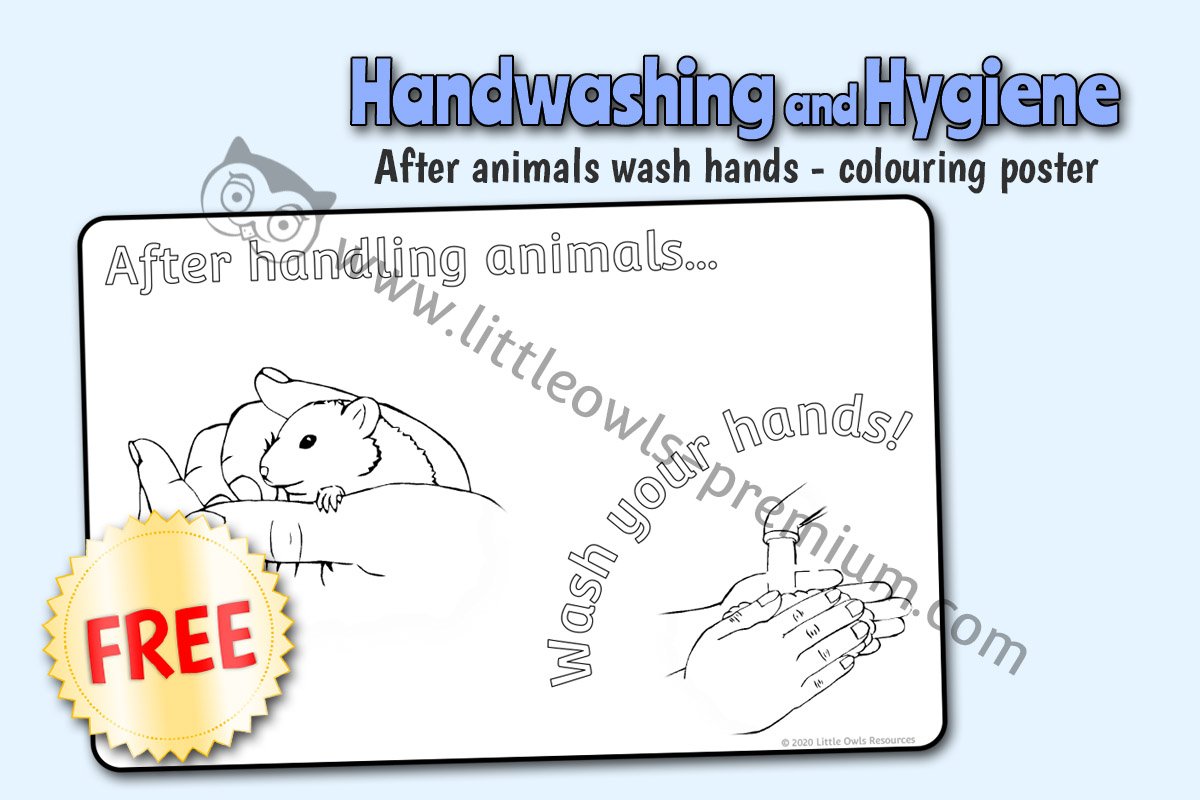 'AFTER HANDLING ANIMALS...WASH YOUR HANDS!' - COLOURING POSTER