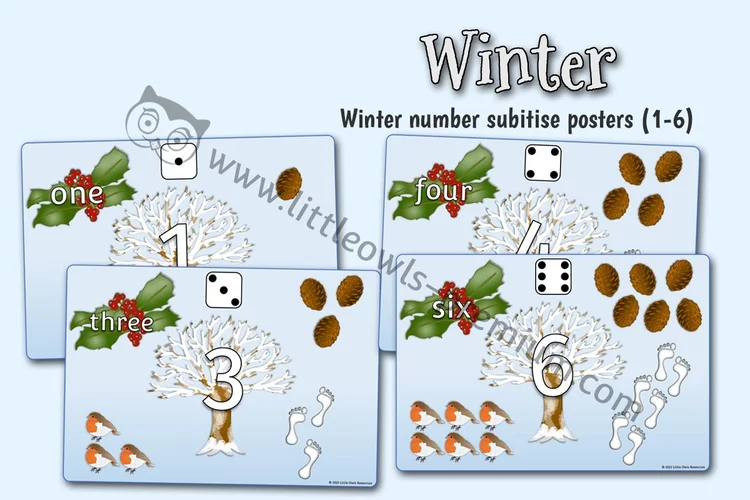 Winter — Subitising Posters & Mats, 1–6 cover