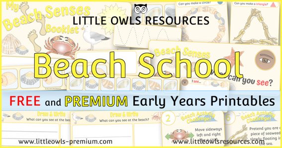    CLICK HERE   to visit the ‘BEACH SCHOOL’ PAGE.   Printable ‘Beach’ teaching and learning resources include: scavenger hunts/checklists, mindfulness activity cards, cockle shell age poster, senses booklets and prompts, colouring pages, drawing/writ