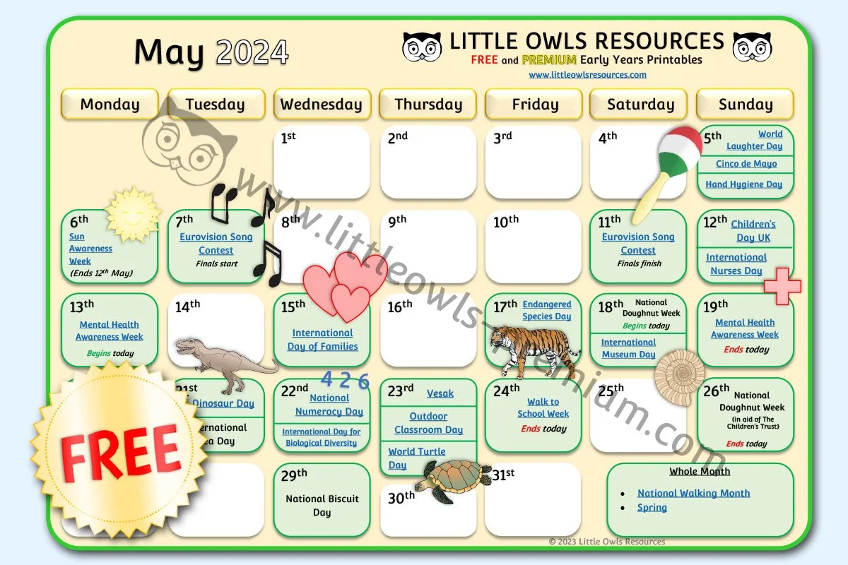 Special Dates Calendar - Early Years/EYFS/Preschool Festivals ...