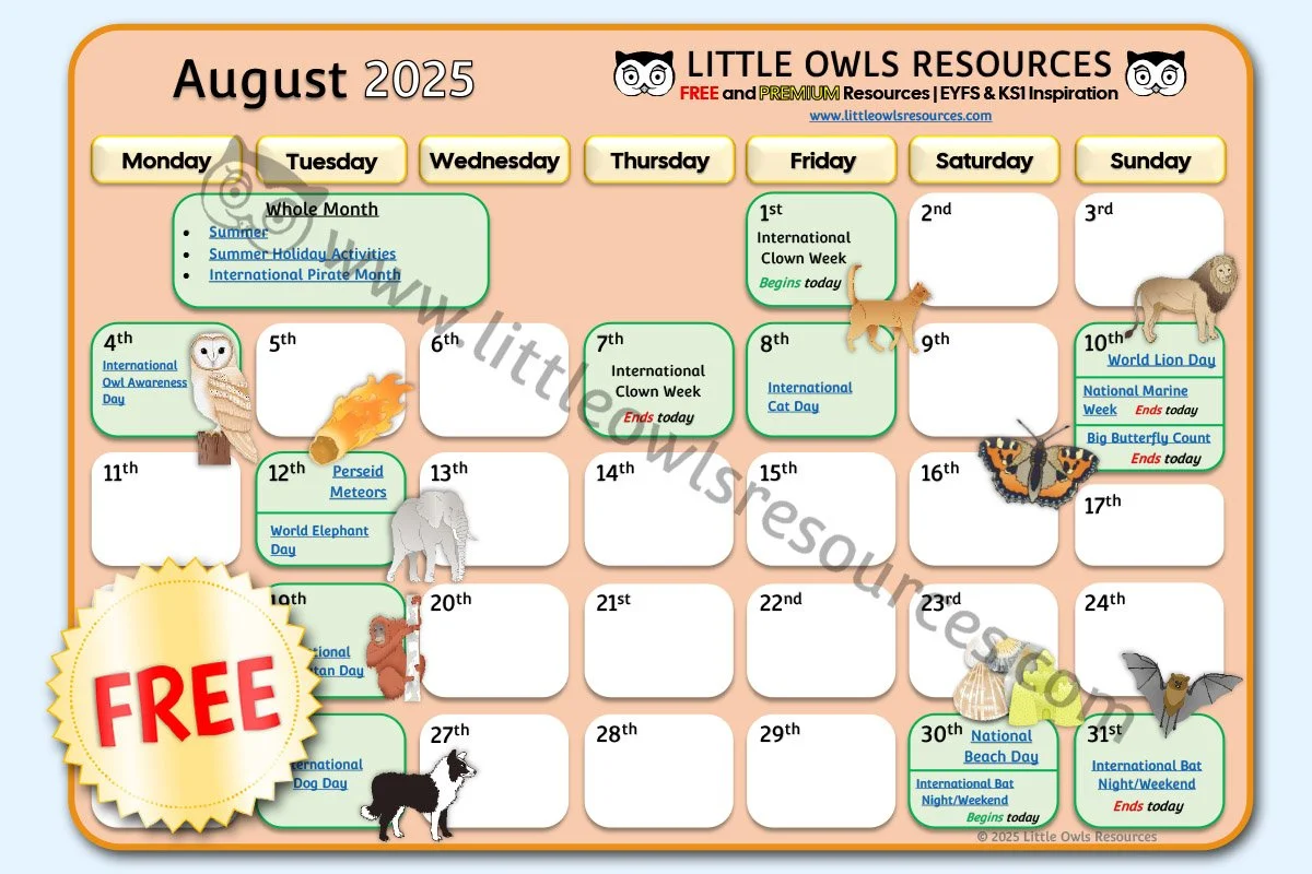 SPECIAL DATES EVENT CALENDAR - AUGUST 2025 (Free Download) - UPDATED 28.06.25
