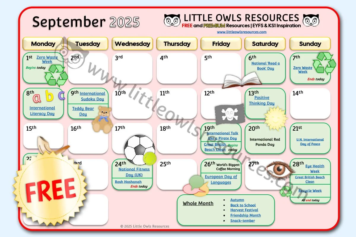 September Special Date Events Calendar | EYFS & KS1