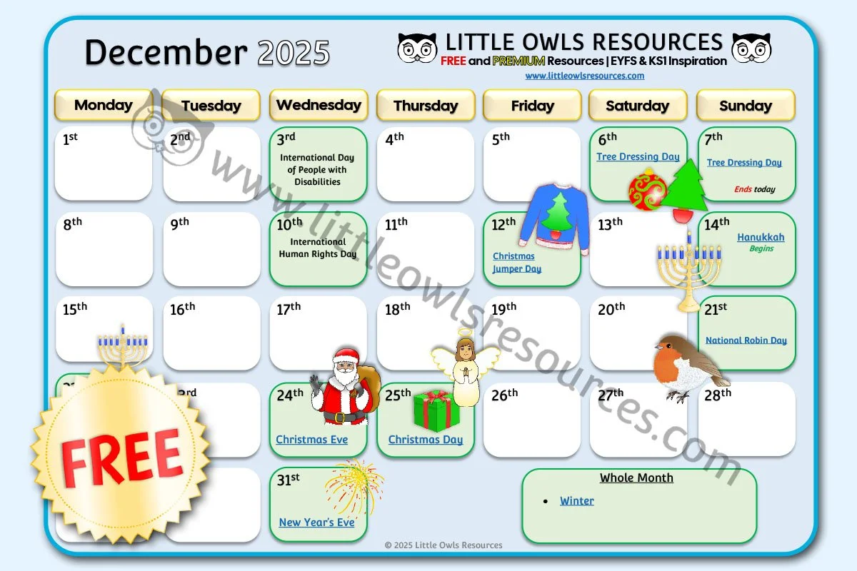 SPECIAL DATES EVENT CALENDAR - DECEMBER 2025 (Free Download) - UPDATED 10.07.25