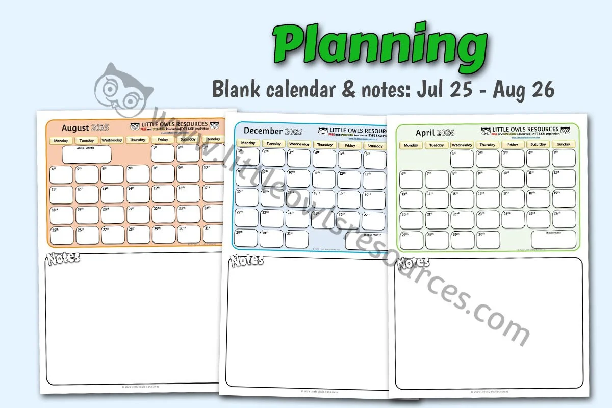 PLANNING - Blank Calendar and Notes Sheets
