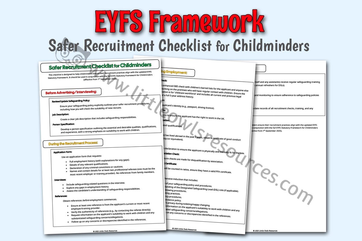 SAFEGUARDING AND WELFARE - Safer Recruitment Checklist - Childminders