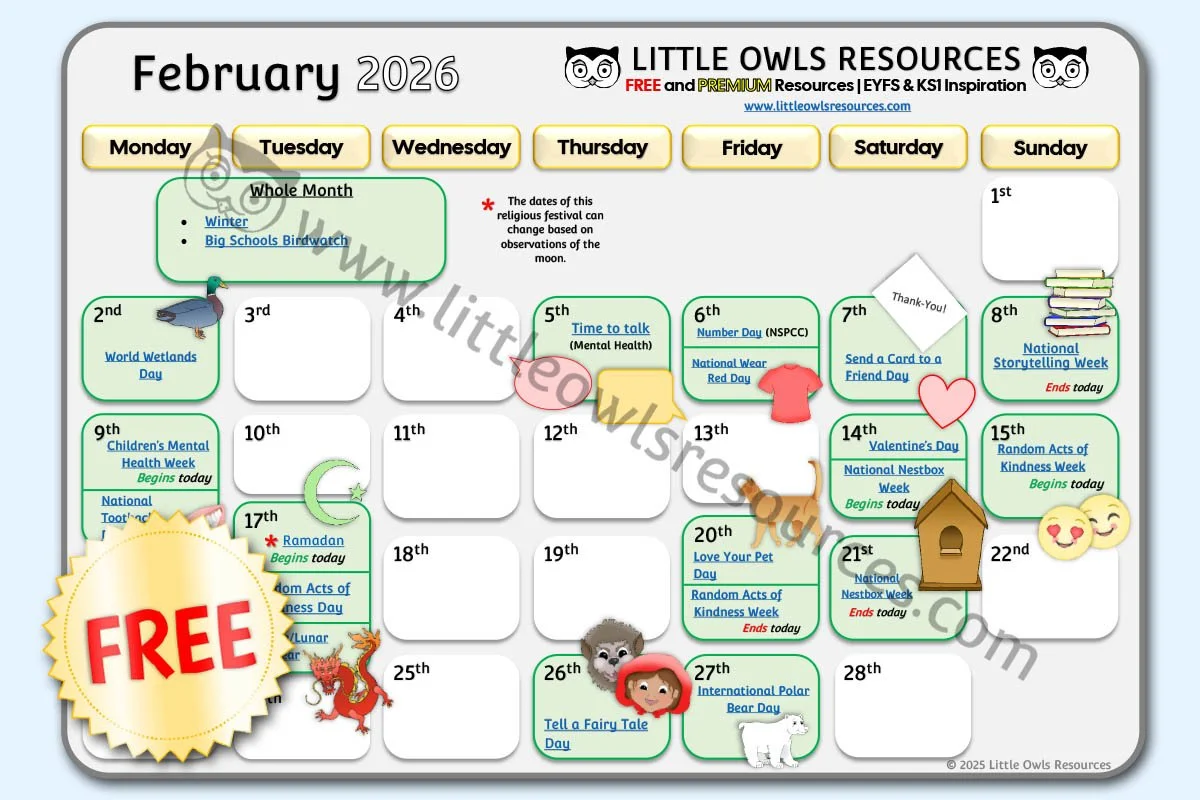 SPECIAL DATES EVENT CALENDAR - FEBRUARY 2026 (Free Download) - UPDATED 24.07.25