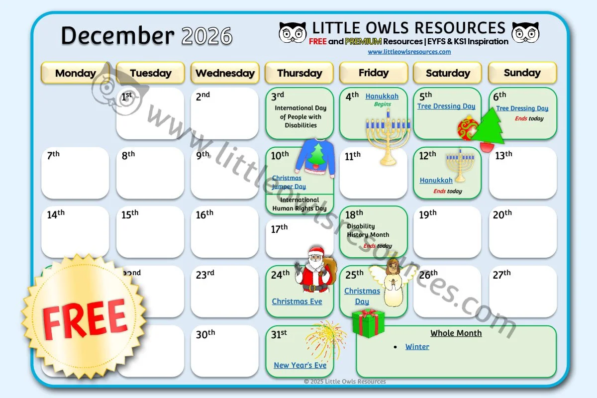 SPECIAL DATES EVENT CALENDAR - DECEMBER 2026 (Free Download) - UPDATED 30.12.25