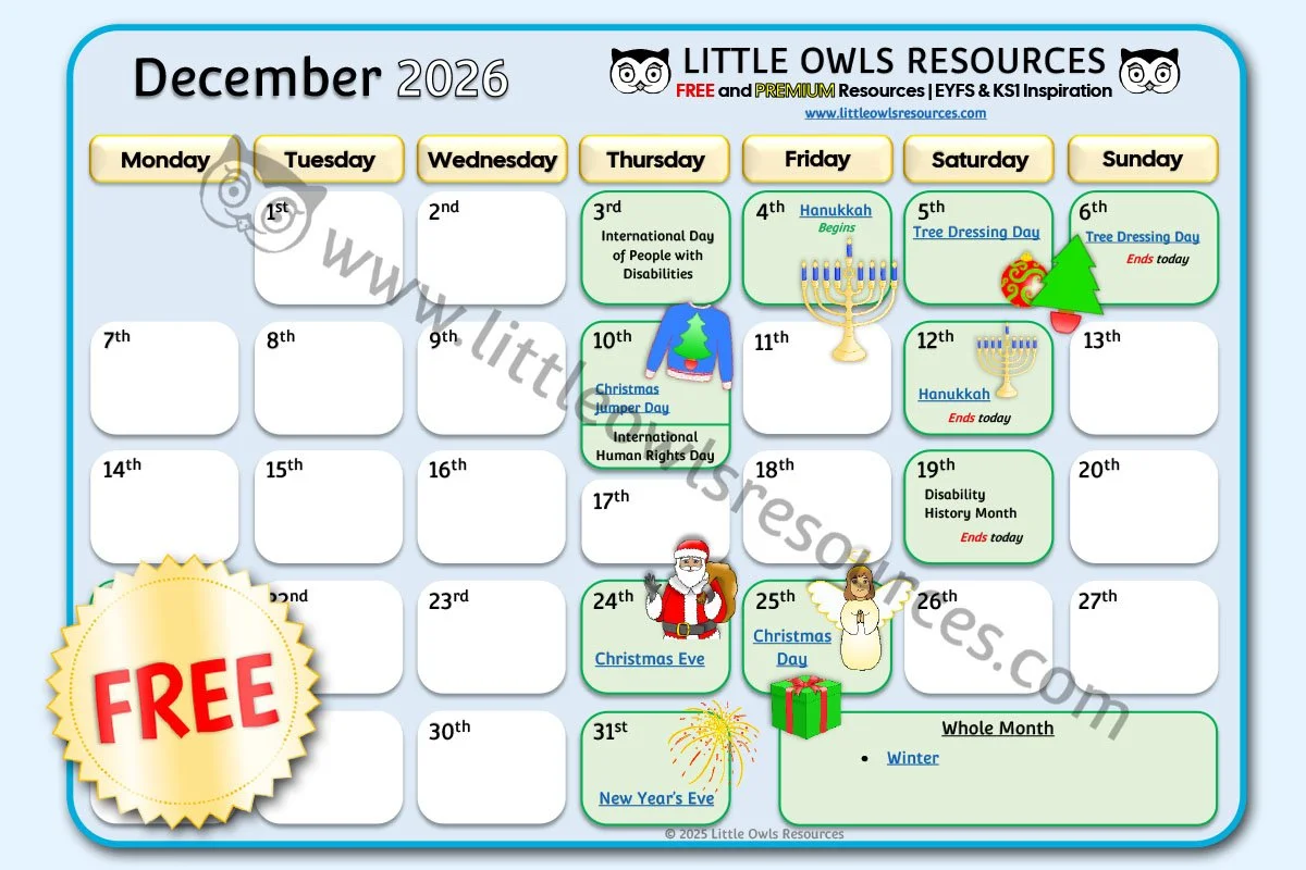 SPECIAL DATES EVENT CALENDAR - DECEMBER 2026 (Free Download) - UPDATED 10.03.26