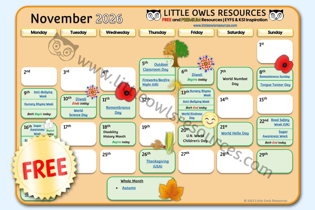 SPECIAL DATES EVENT CALENDAR - NOVEMBER 2026 (Free Download) - UPDATED 10.03.26