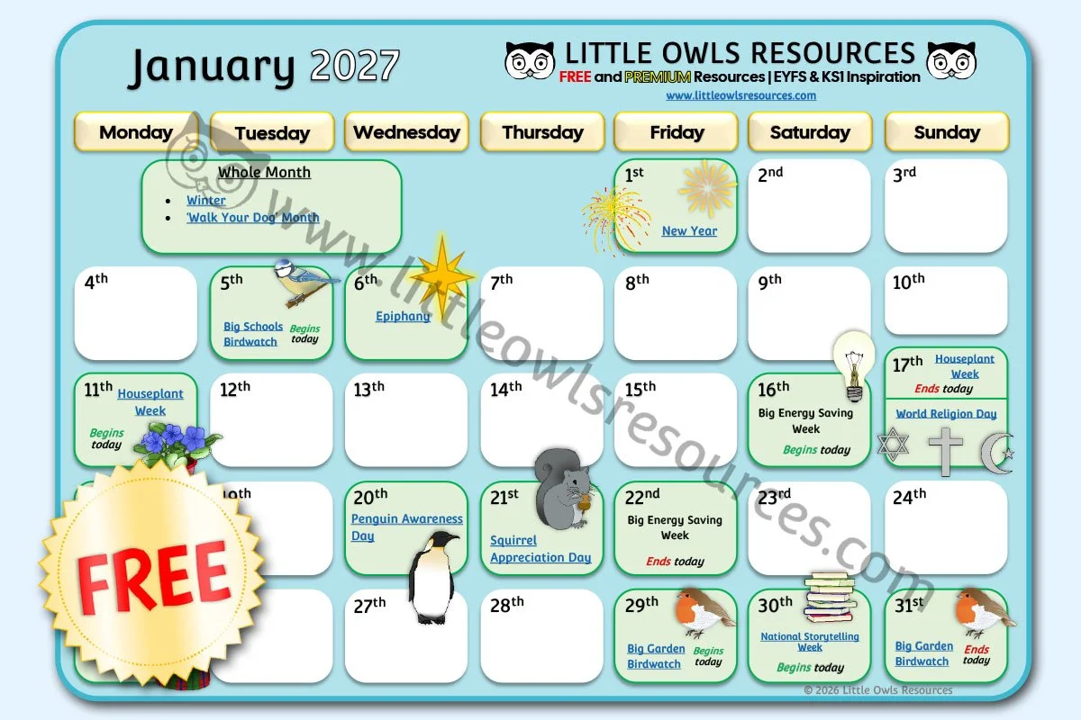 SPECIAL DATES EVENT CALENDAR - JANUARY 2027 (Free Download) - UPDATED 11.03.26