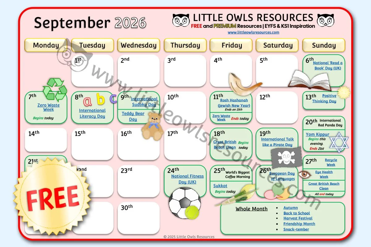 Special Dates Event Calendar - September 2026 (Free Download)