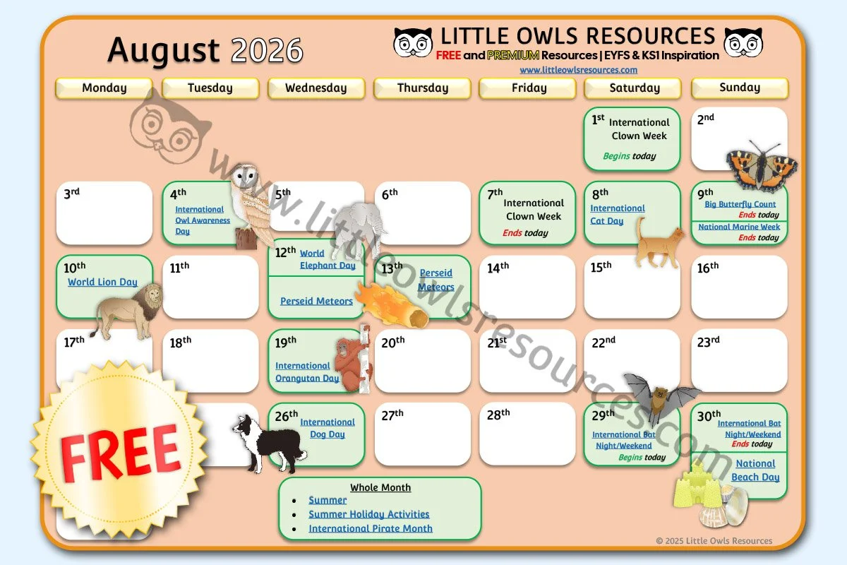 SPECIAL DATES EVENT CALENDAR - AUGUST 2026 (Free Download) - UPDATED 29.04.26