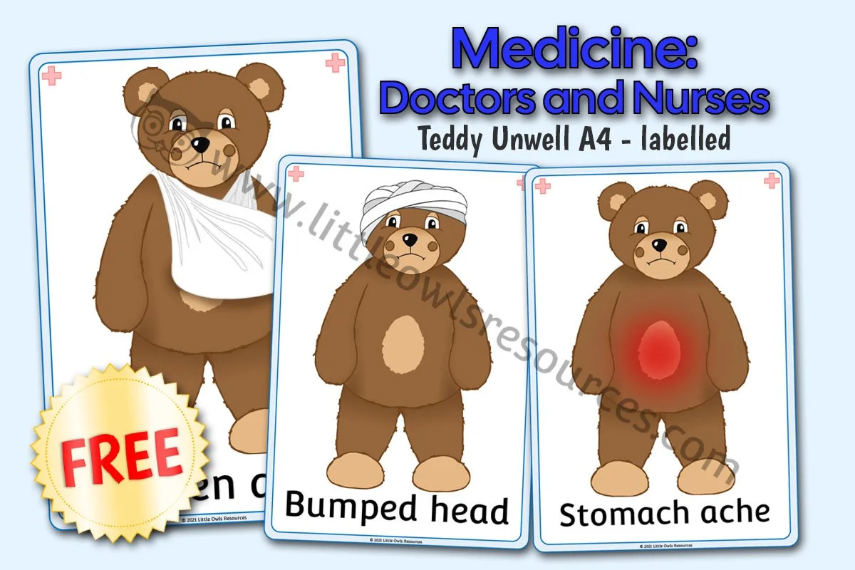POORLY TEDDY - A4 POSTERS - Labelled (Free Sample)