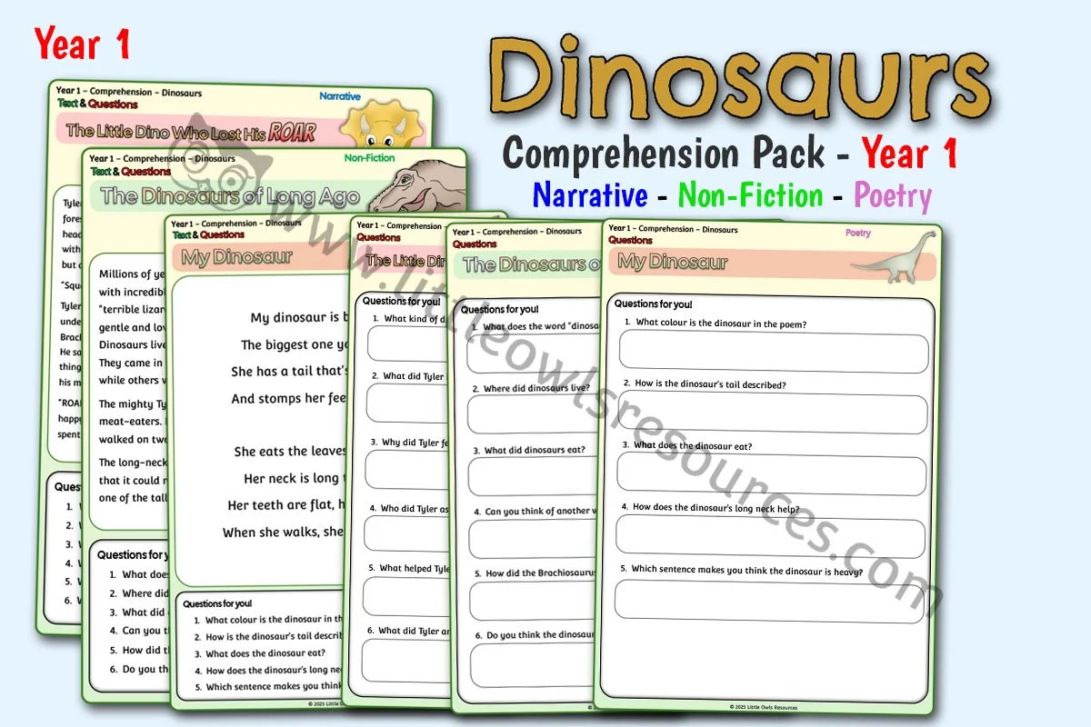 Dinosaurs Comprehension Pack - Year 1 - Editable Cover.jpg