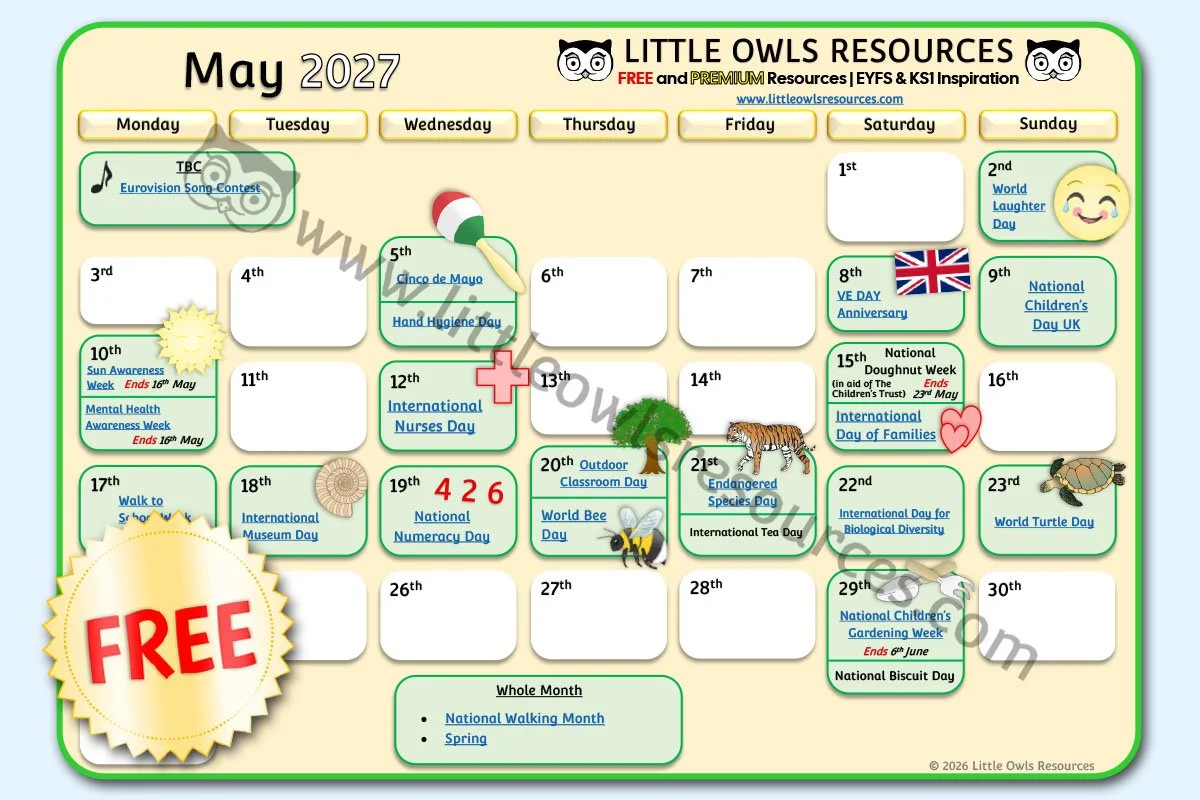 SPECIAL DATES EVENT CALENDAR - MAY 2027 (Free Download) - UPDATED 03.07.26