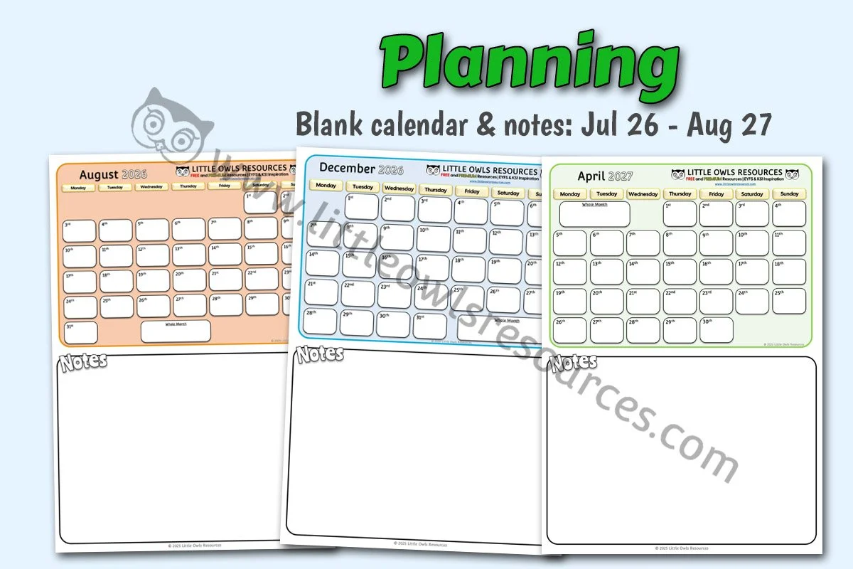PLANNING - Blank Calendar and Notes Sheets