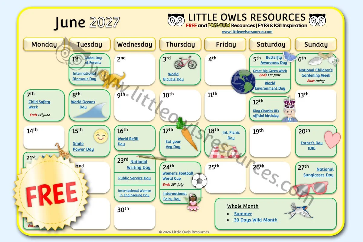 SPECIAL DATES EVENT CALENDAR - JUNE 2027 (Free Download) - UPDATED 31.08.26