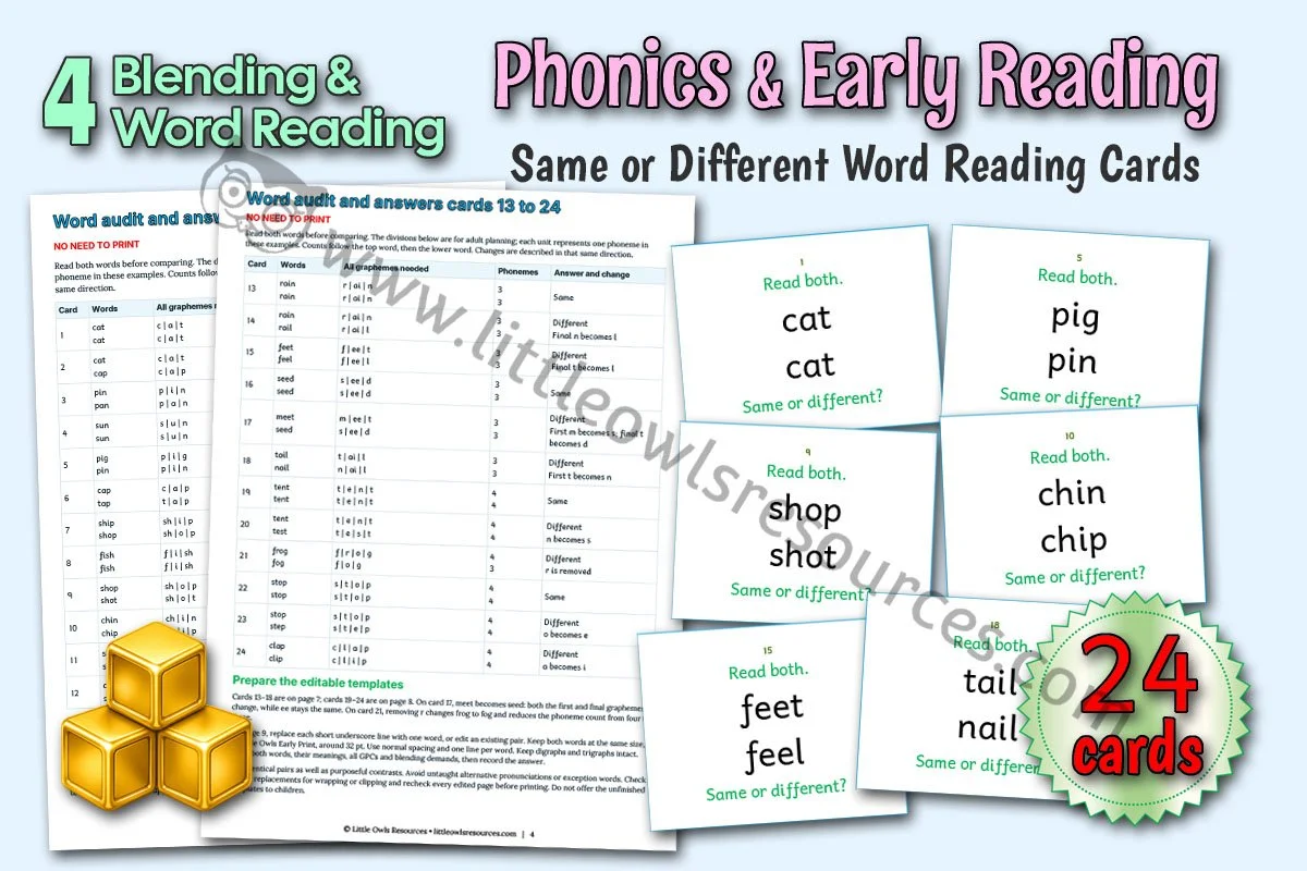 Same or Different Word Reading Cards