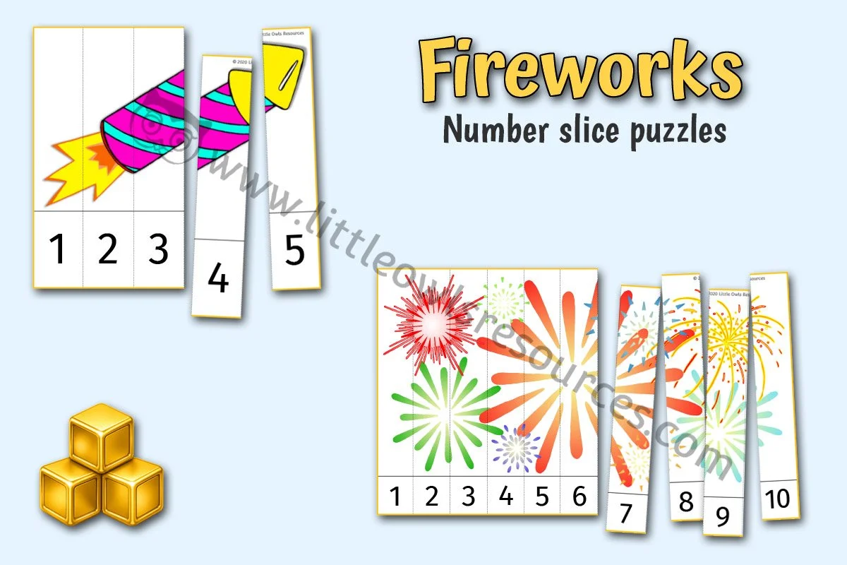FIREWORK NUMBER SLICE PUZZLES (1-5 & 1-10)