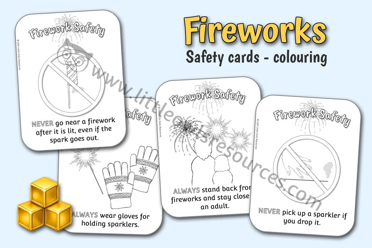FIREWORK SAFETY CARDS - COLOURING
