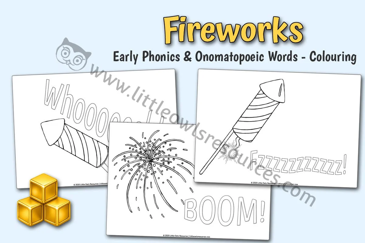 FIREWORK SOUNDS - Early Phonics & Onomatopoeic Words - Colouring