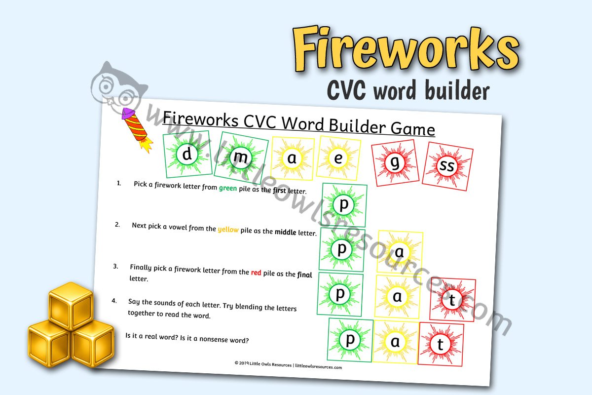 FIREWORKS CVC WORD BUILDER GAME
