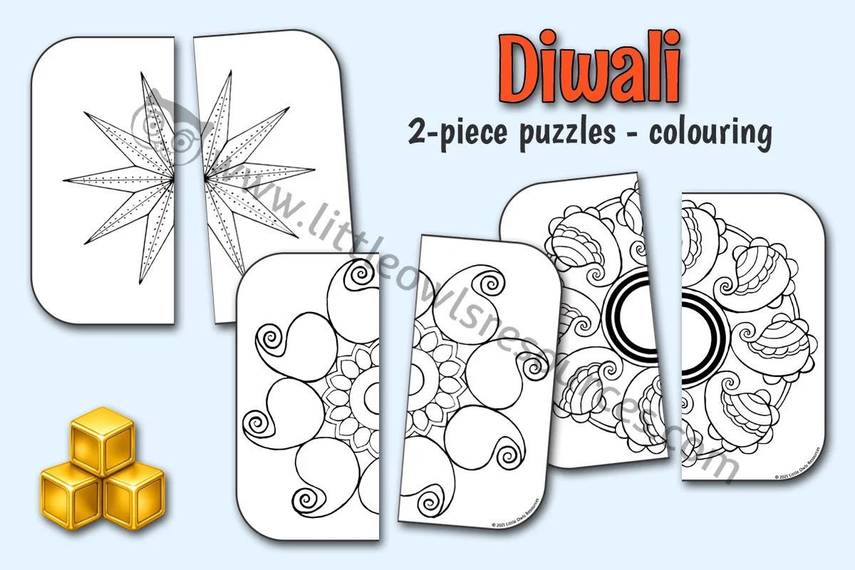 DIWALI 2-PIECE PUZZLES - COLOURING