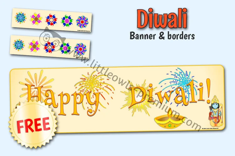 Happy Diwali! Banner & Borders — Free - cover preview