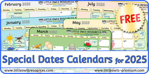 Special Dates Calendar - Early Years/EYFS/Preschool Festivals ...
