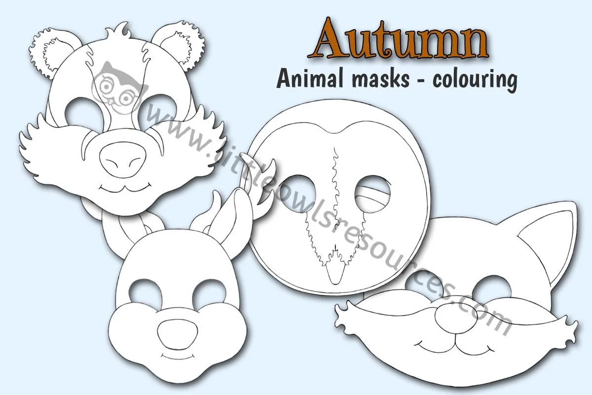 Autumn: Animal Printable Art & Craft Masks (Colouring) | EYFS & KS1