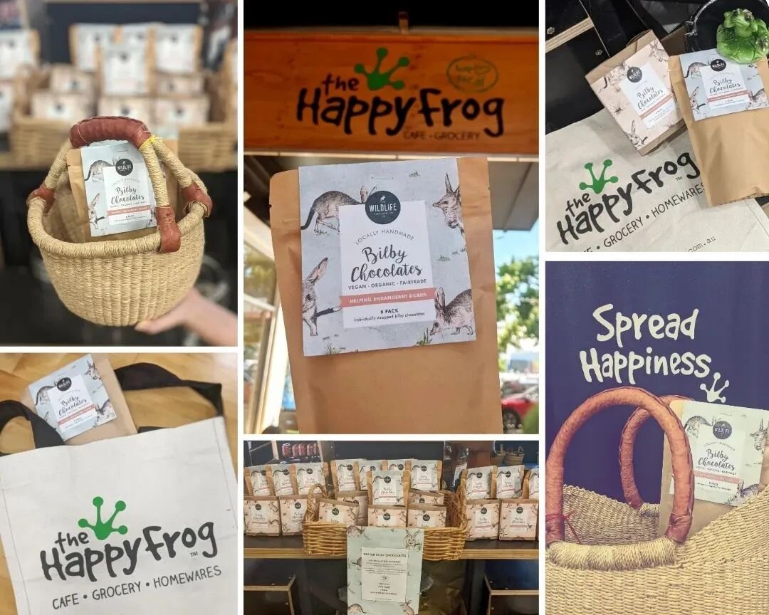 Hop in to @thehappyfrogcoffs for some Easter Bilby Chocolates, woven baskets and so many other goodies! 

#bilby #bilbychocolate #local #coffsharbour #bilbyconservation #dogoodtastegood #easterbilbychocolates #easterbilby #coffscoastnsw #veganchocola