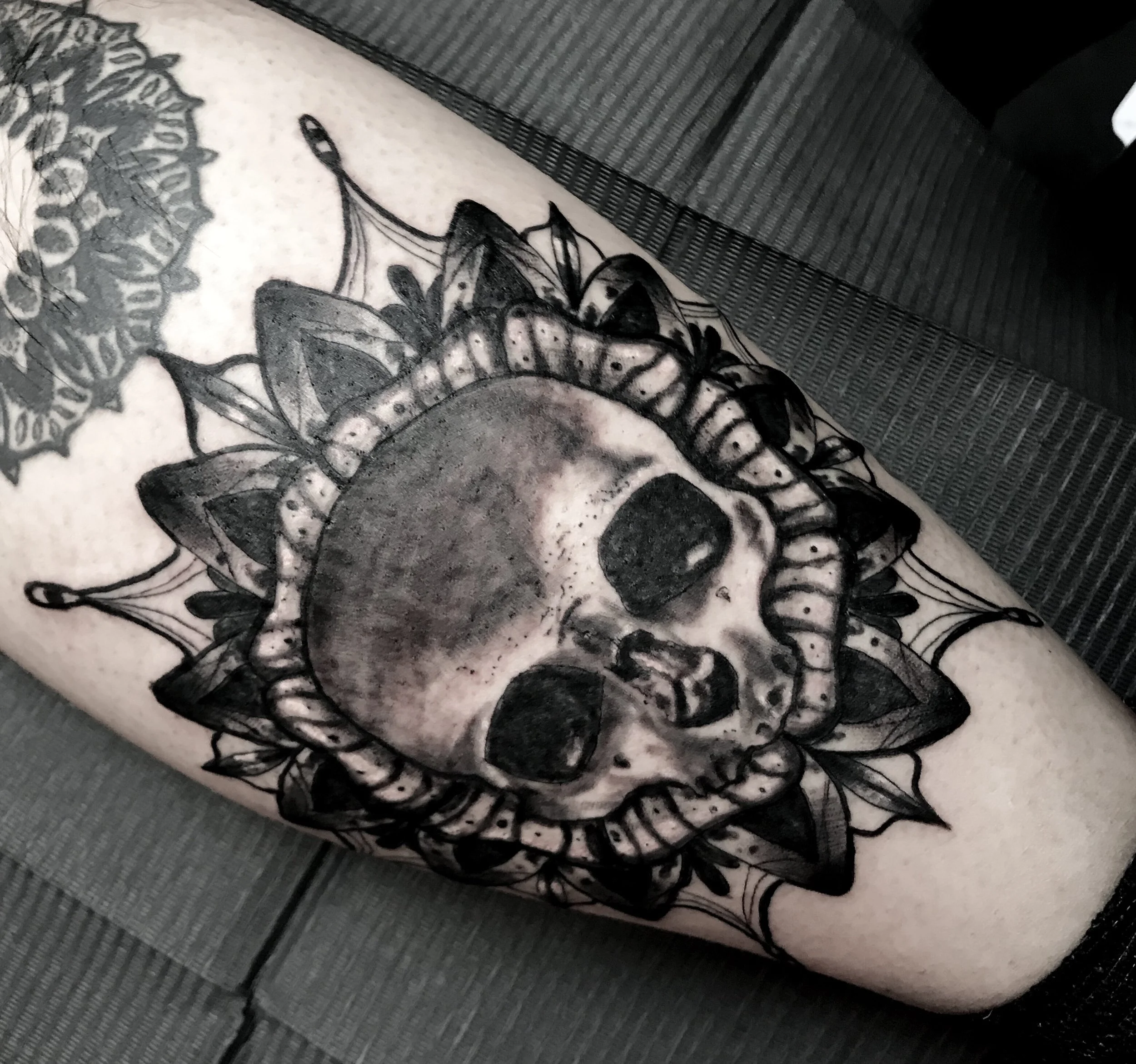 Black and Grey Skull Mandala