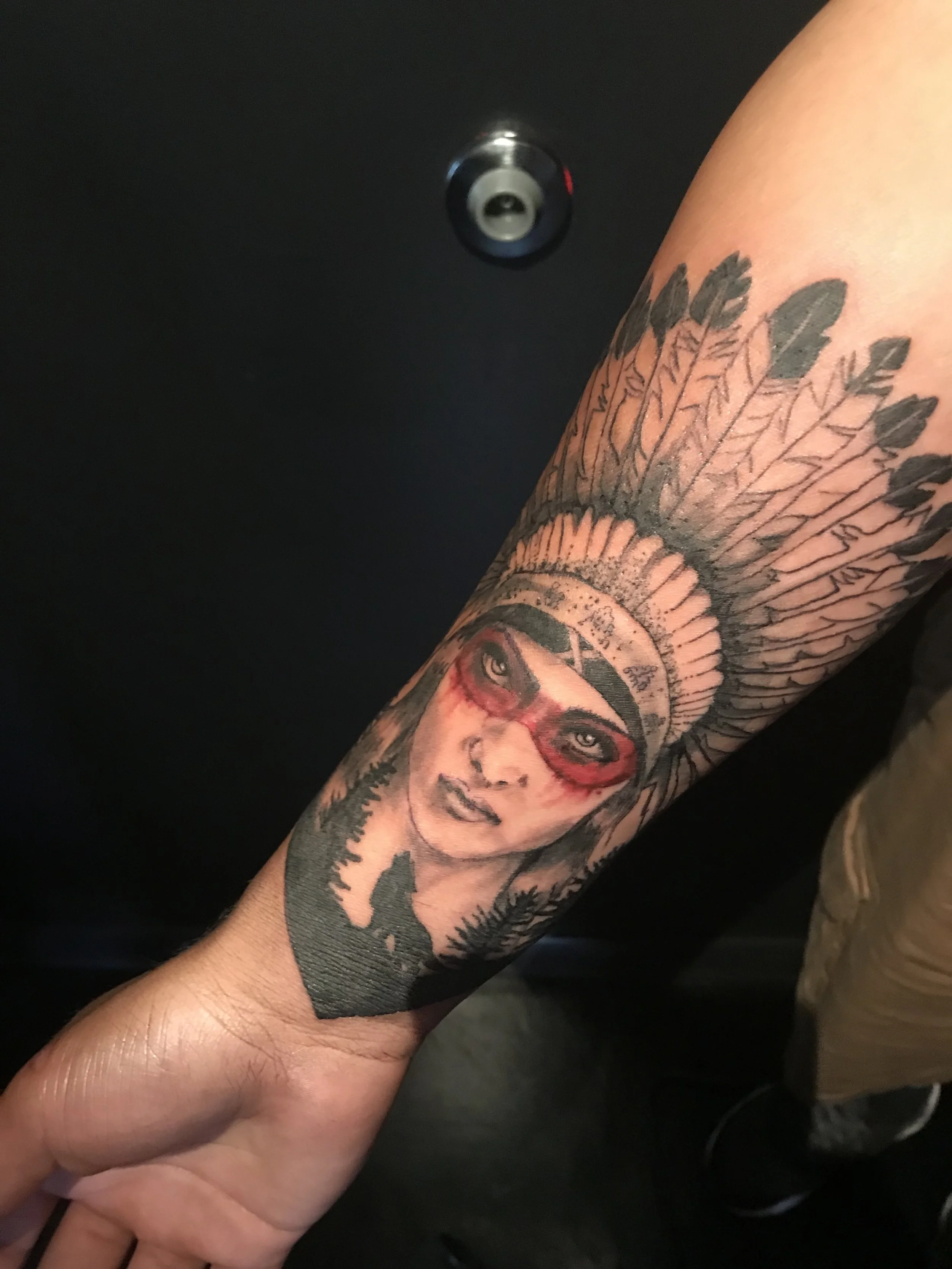Woman In Headdress Portrait Tattoo